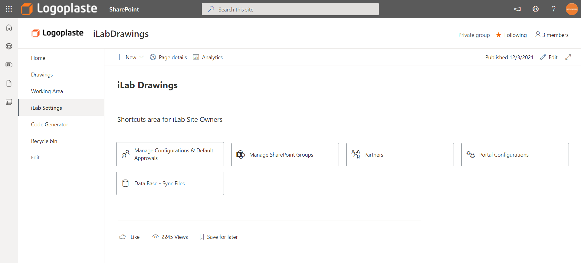 Logoplaste Innovation Lab settings